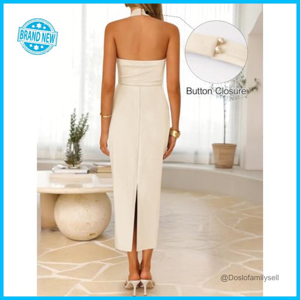Sleeveless Halter Midi Dress Backless Formal Elegant Cocktail Party Wear - Picture 5 of 7